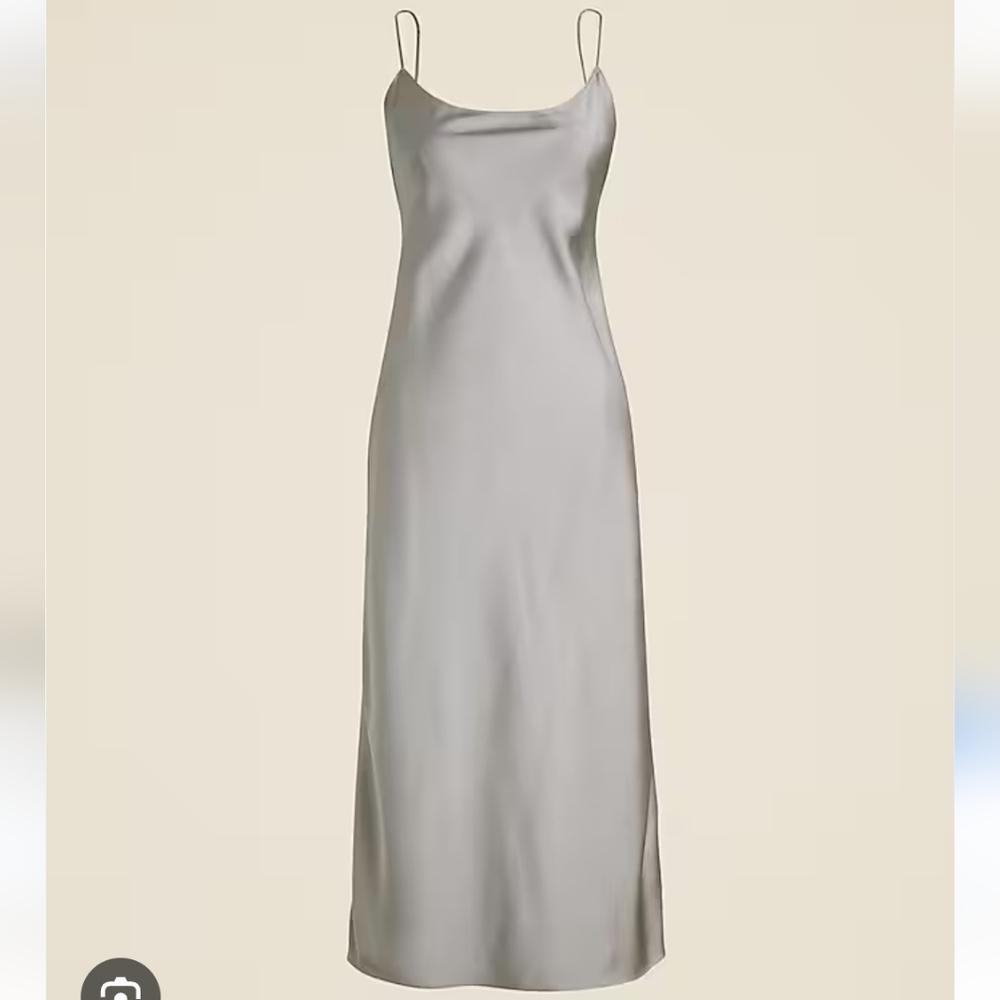 J. Crew Silver Satin Slip Midi Dress
